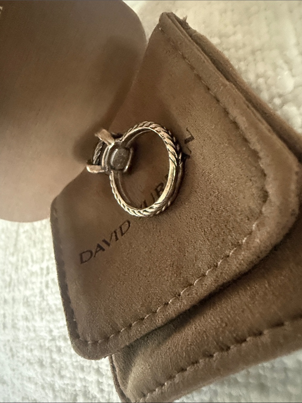 David Yurman Sterling Rope Ring with Green-brown Gemstone - Picture 3 of 6